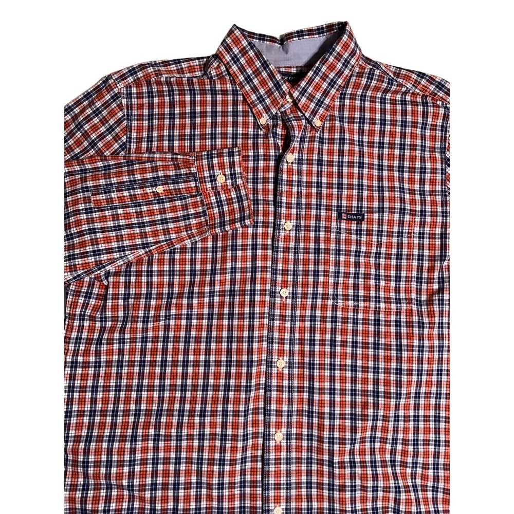 Chaps Large Long Sleeve Navy & Orange Men’s Shirt Button‎ Down Collar